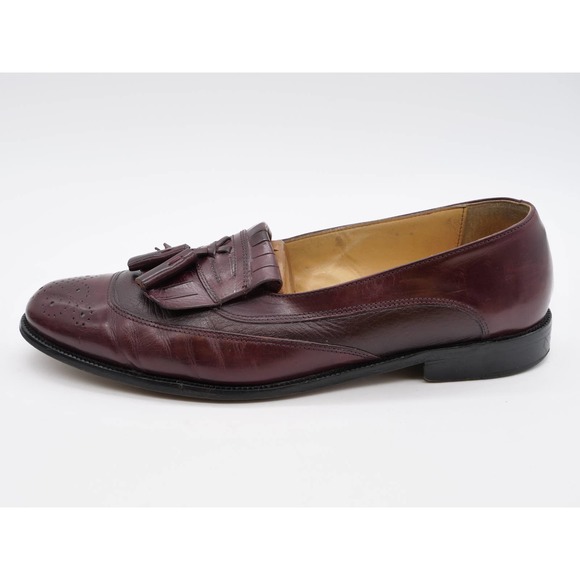 Johnston Murphy Tassel Loafer Mens 11 Burgundy Leather Kilt Brogue Dress Shoes - Picture 2 of 12